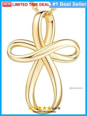 14K Gold Plated Twisted Cross Pendant Necklace for Women 14 Inch